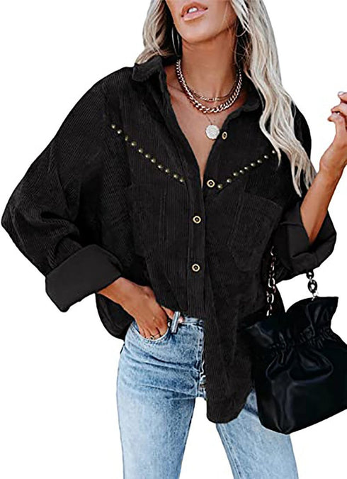 Corduroy Long Sleeve Buckle Shirt Jacket Top